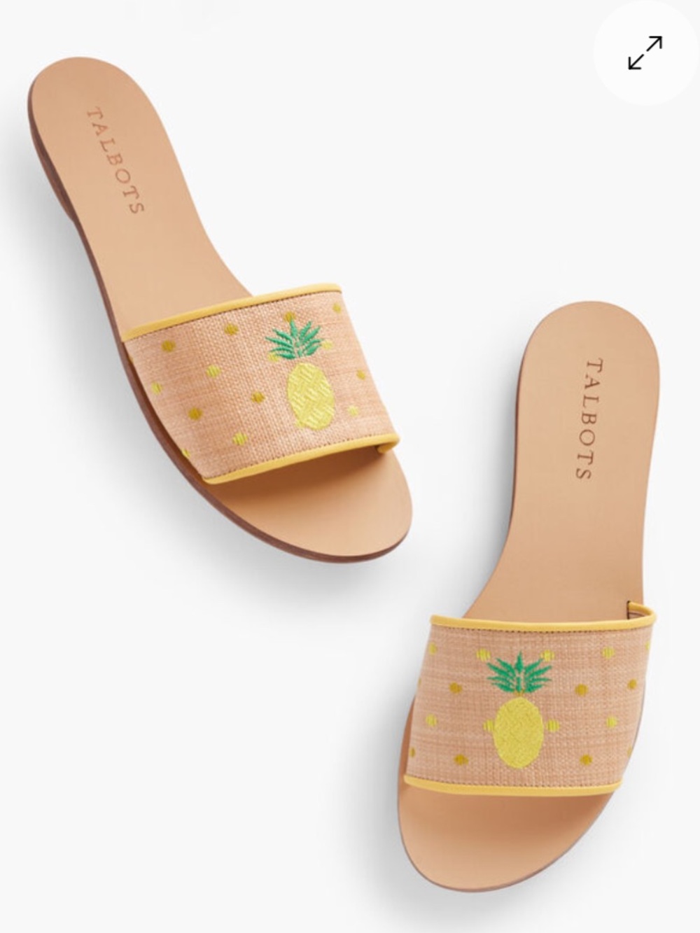 Talbots Women Size 8M Hannah Pineapple Embroidered Piped Straw Slides Sandals